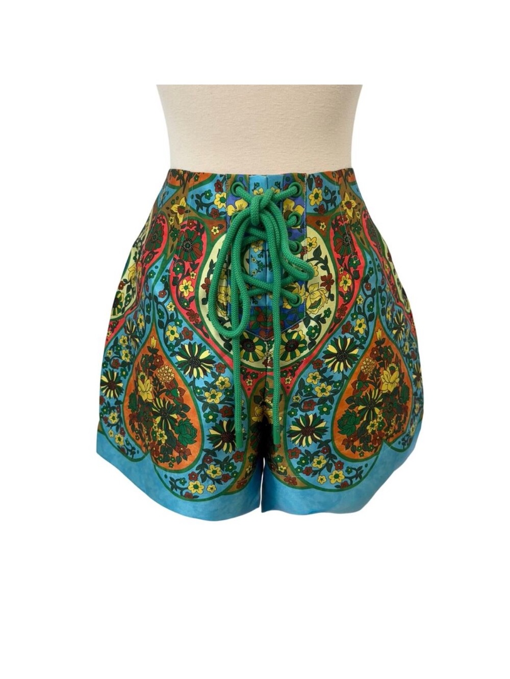 ALEMAIS Sofie Shorts Taffeta Lace-Up High Waisted Blue
Floral US 6